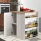 White Modern Kitchen Organizer with Rubber Wood Countertop and 2 Open Shelves
